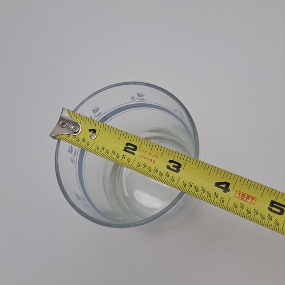 Vintage Clear Drinking Glass With Blue Floral Trim - Picture 2 of 9